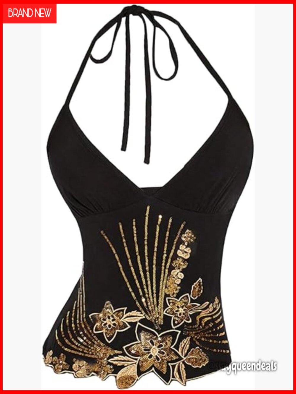 Sequin Halter Crop Top Y2K Backless Sleeveless Tank Top